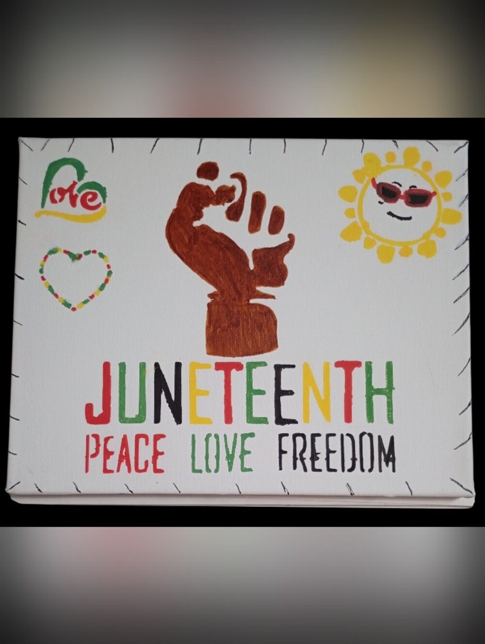 "Juneteenth Peace Love Freedom" 8X10 Homemade Canvas Art - Picture 2 of 2